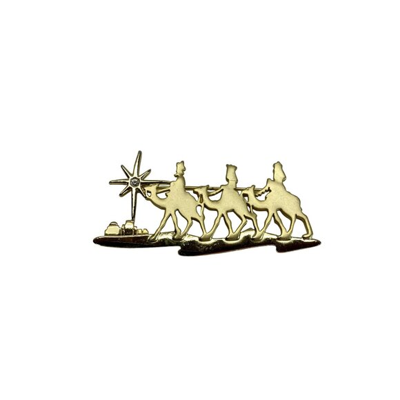 Three Wise Men Gold-Tone Brooch Pin North star Nativity Christmas Jewelry - Picture 1 of 3